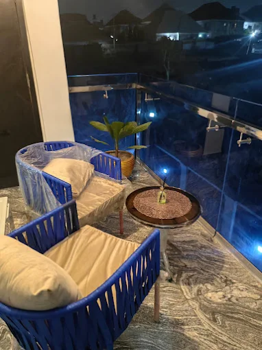 Top terrace view with blue glass